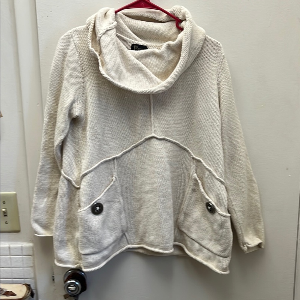 Pure Handknit Women's Cream Sweater with Cowl Neck